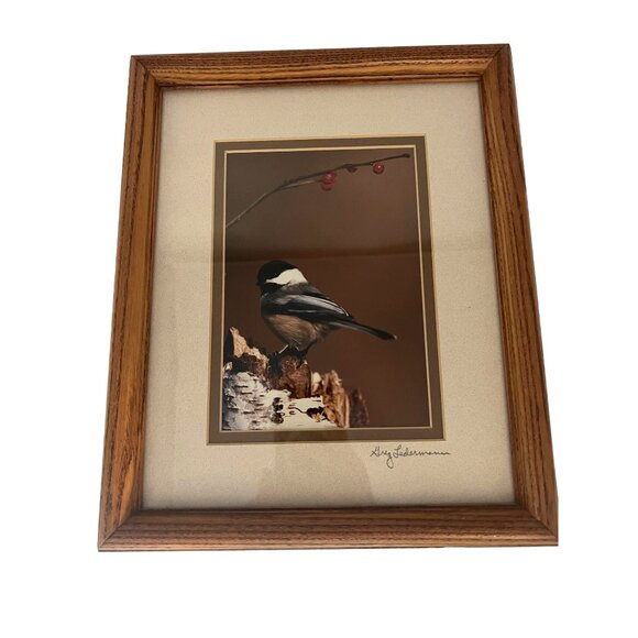 Signed Greg Ledermann Carolina Chickadee Photograph 7×5 Framed Bird Nature Art - Picture 1 of 5
